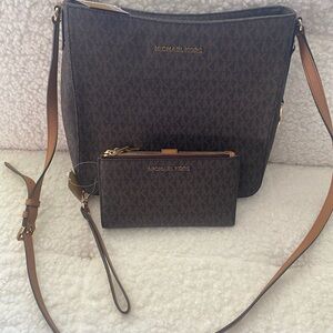 Michael Kors Brown Shoulder Bag and Wristlet Set
